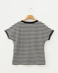 Stripe V-Neck Lace Trim Short Sleeve Tee