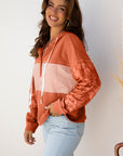 Taytum Patchwork Drawstring Hooded Long Sleeve Top