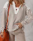 Ayla Stripe Textured Hooded Long Sleeve Top