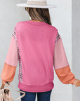Maddie Texture Colorblock Patchwork Long Sleeve PLUS Top