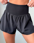 Solid Ribbed Patchwork High Waist Athletic Shorts