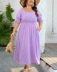 Plus Size Dotted Swiss Smocked Short Sleeve Dress