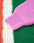 Colorblock Textured Knit Drop Shoulder Sweater