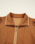 Textured Quarter Zip Collar 3/4 Sleeve Mini Dress