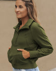 Solid Fleece-Lined Half-Zip Up Collar Sweatshirt