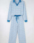 Stripe Collared Top and Drawstring Pants Set
