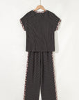 Leopard Patchwork Corded Knit Top & Crop Pants Set