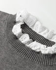 Lace Trim Patchwork Buttoned Cuff Sweater
