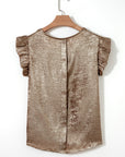 Metallic Ruffle Trim Sleeveless Round Neck Top