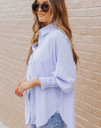 Striped Casual Shirred Cuffs Shirt
