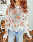 Floral Mesh Round Neck Long Sleeve Top