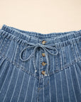 Stripe Buttoned High Waist Pleated Wide Leg Jeans