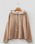 Ribbed Knit Leopard & Lace Drawstring Hoodie