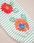 Floral Stripe Puff Sleeve Notched V-Neck Blouse