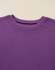Solid Ribbed Raw Seam Patchwork Drop Shoulder Sweatshirt