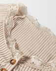 Solid Ribbed Lace Neckline Long Sleeve Top