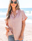 Kiana Metallic Buttoned Loose Fit Short Sleeve Shirt