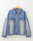 Plus Size Leopard Patchwork Denim Jacket
