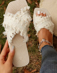 Vada Tassel Woven Crossed Straps Flat Slippers