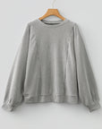 Ribbed Knit Crewneck Long Lantern Sleeve Top