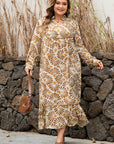 Plus Size Abstract Plant Long Sleeve Maxi Dress