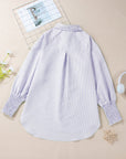 Stripe Shirred Cuff Button-Up Shirt