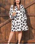Plus Size Leopard Contrast V-Neck Mini Dress