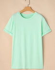 Plus Size Solid Rolled Short Sleeve T-Shirt