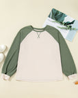 Plus Size Colorblock Waffle Knit Long Sleeve Top