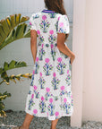 Floral Puff Sleeve V-Neck Maxi Dress