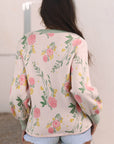 Floral Stripe Contrast V-Neck Sweater