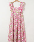 Plus Size Floral Square Neck Ruffle Strap Maxi Dress