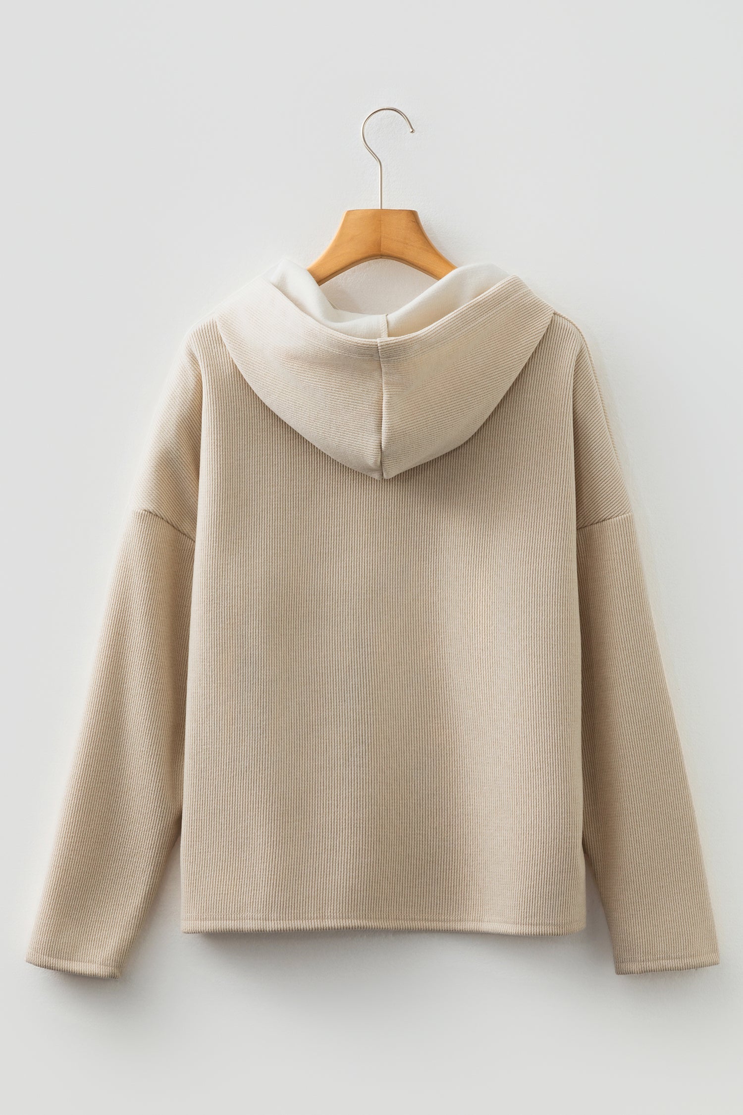 Ribbed Knit Leopard &amp; Lace Drawstring Hoodie