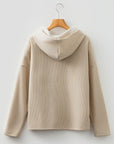 Ribbed Knit Leopard & Lace Drawstring Hoodie