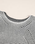 Stripe Ribbed Knit Boat Neck Sweater