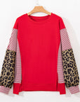 Stripe Leopard Patchwork Long Sleeve Sweatshirt