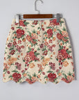 Floral Scallop Hem Button Front Mini Skirt