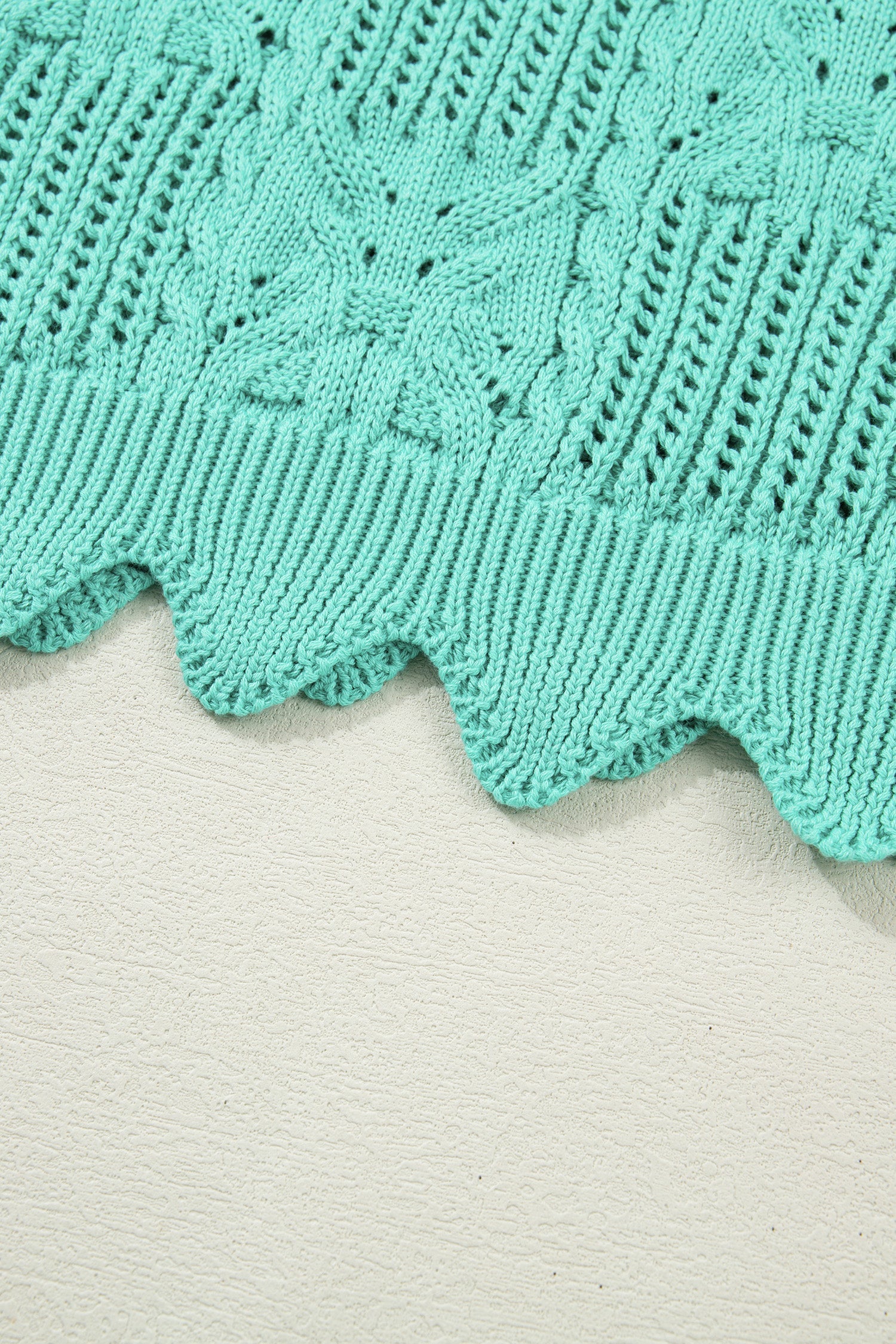 Pointelle Knit Scallop Trim Short Sleeve Sweater