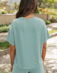 Solid Corded Short Sleeve Tee and Shorts Set