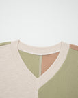 Plus Size Colorblock Waffle Long Sleeve V-Neck Top
