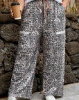 Plus Size Leopard Patch Pocket Drawstring Pants