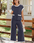 Colorblock Pocket Shirt & Wide Leg Pants Set