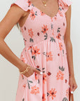 Floral V-Neck Smocked Ruffle Hem Maxi Dress