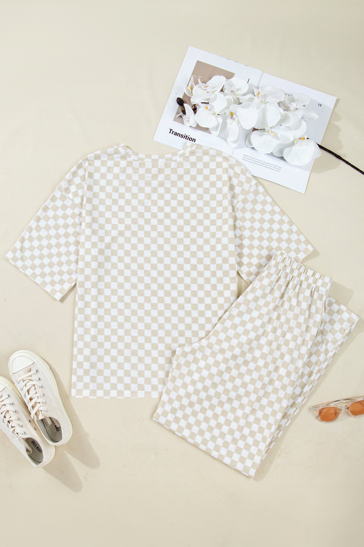 Checker Short Sleeve Tee &amp; Lounge Pant Set