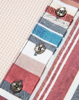Stripe Waffle Knit Patchwork Raw Edge Henley Top