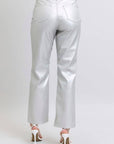 Tummy Control Metallic Silver Faux Leather Straight