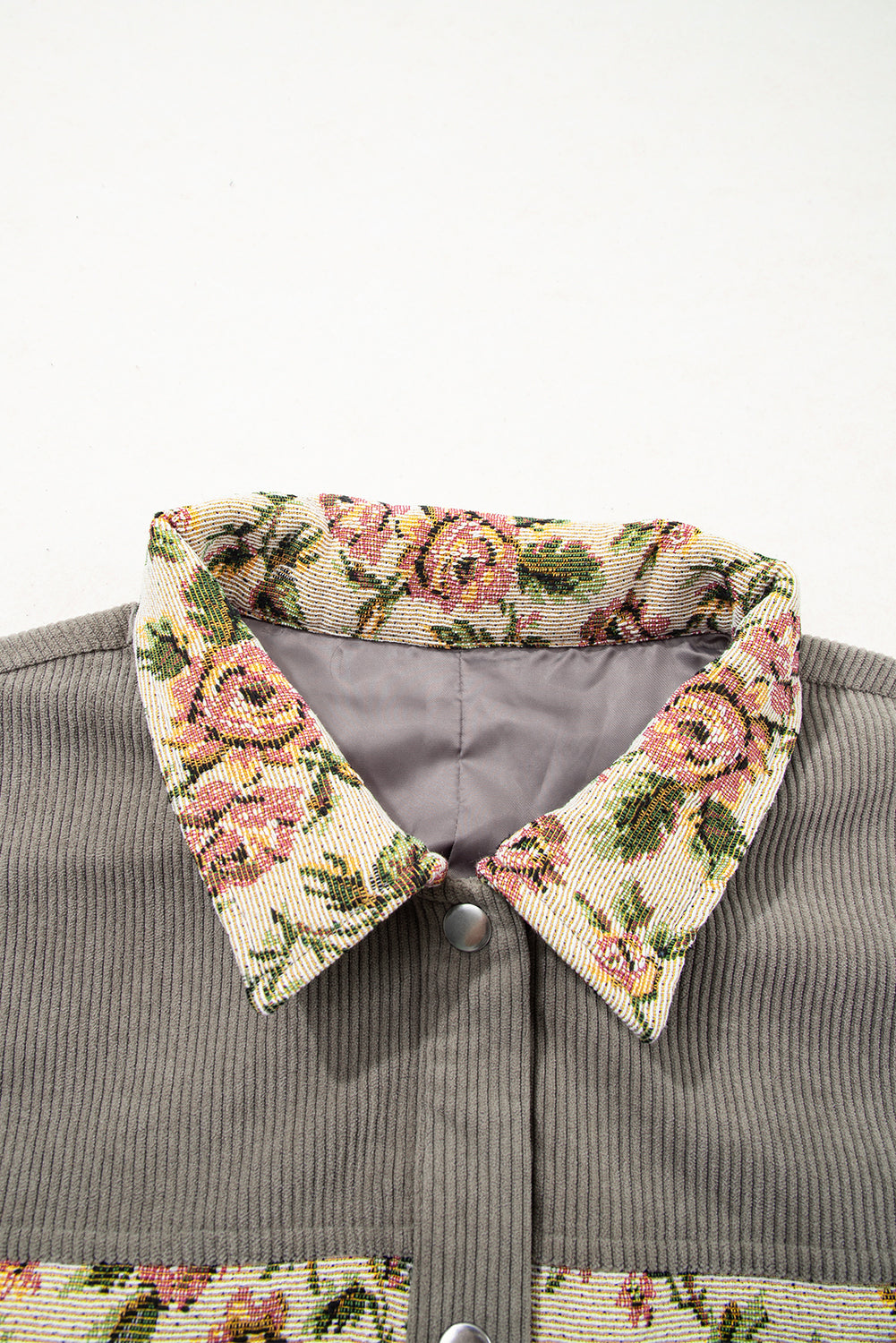 Plus Size Floral Patchwork Corduroy Pocketed Jacket