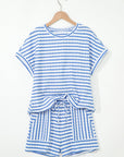 Stripe Knitted Top & Drawstring Shorts Set