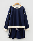 Plus Size Colorblock Top and Lace-up Skirt Set