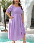 Plus Size Dotted Swiss Smocked Short Sleeve Dress